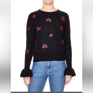 SANDRO PARIS Wool Blend Rose Embroidered Ingrid Flare Black Sweater Great Cond S